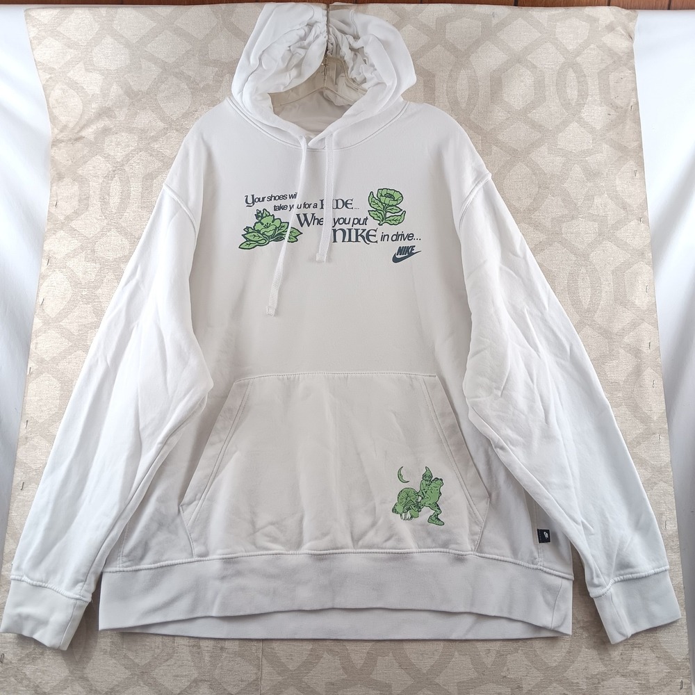 Nike‎ White Graphic Hoodie Sweatshirt Fleece Lined Mens XXL